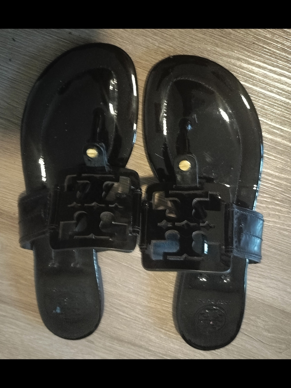 Tory Burch Black Patent Logo Sandals
